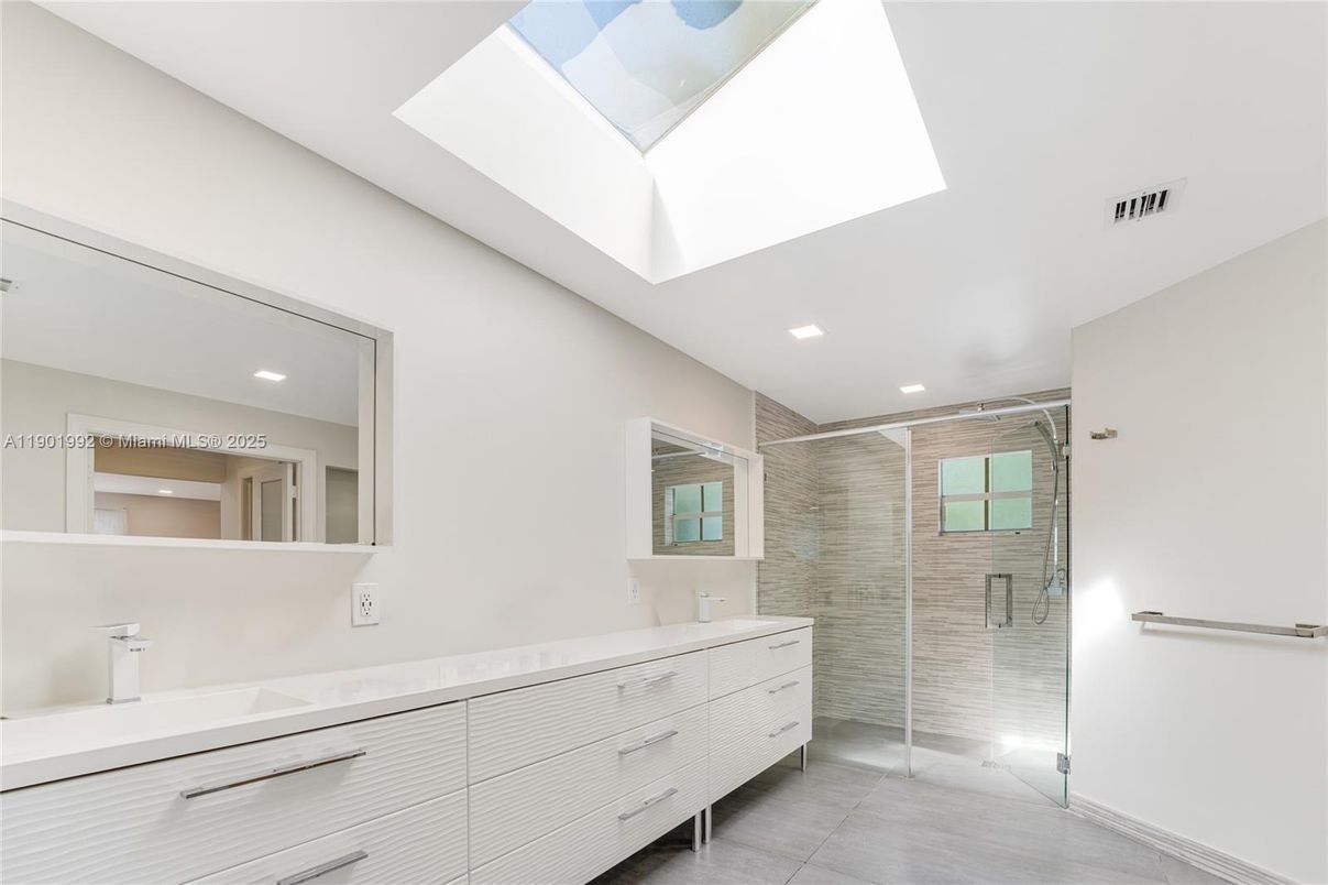 Bathroom, Dual Sink Vanities, Glass Shower, Interior, Recessed Lighting