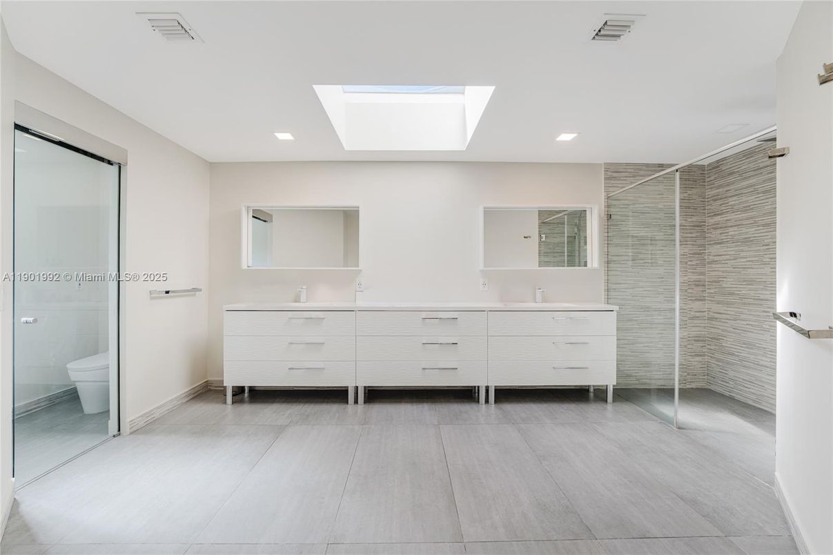 Bathroom, Dual Sink Vanities, Glass Shower, Interior, Recessed Lighting