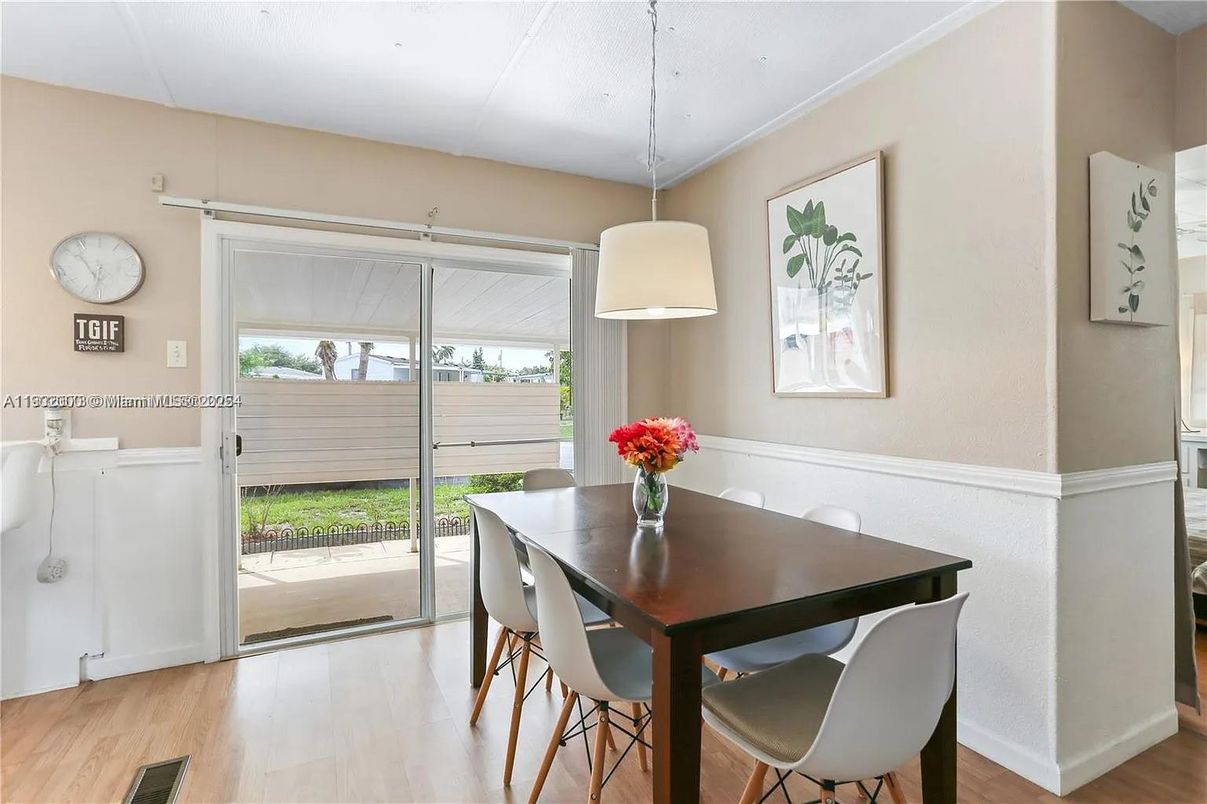 Dining room, Interior, Pendant Lights, Wood Texture Flooring