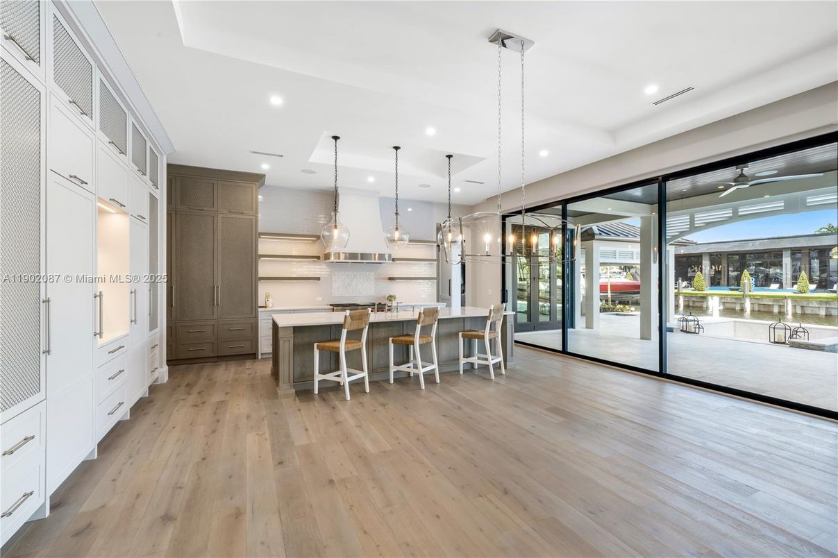 Interior, Kitchen, Pendant Lights, Recessed Lighting, Wood Texture Flooring