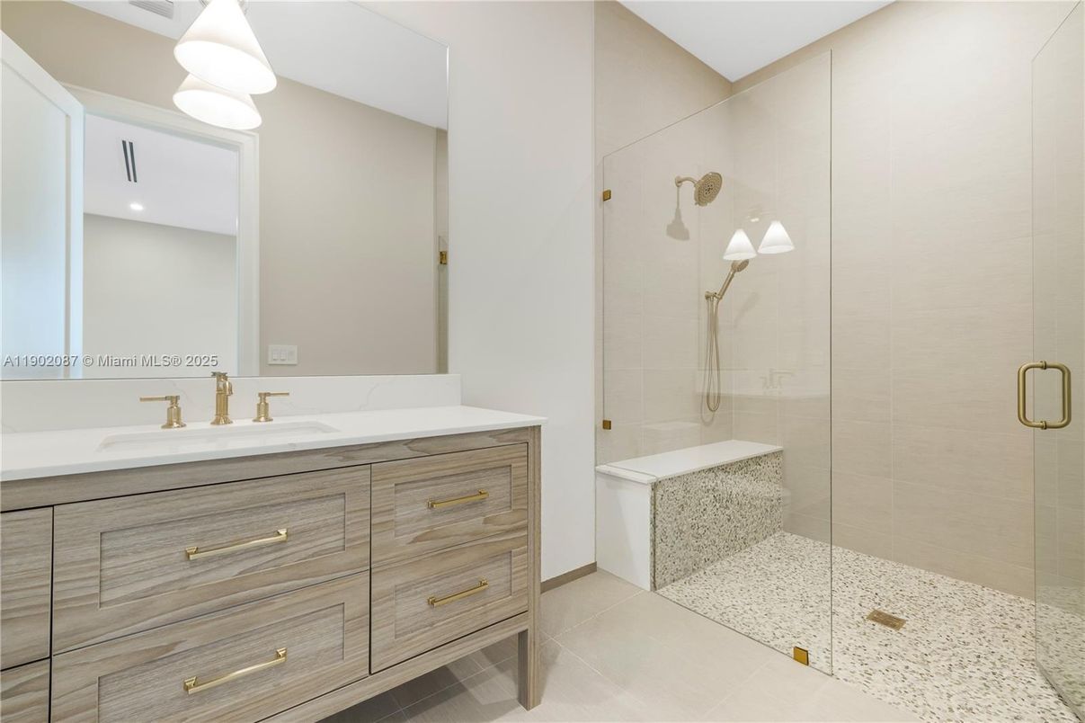 Bathroom, Dual Sink Vanities, Glass Shower, Interior, Recessed Lighting