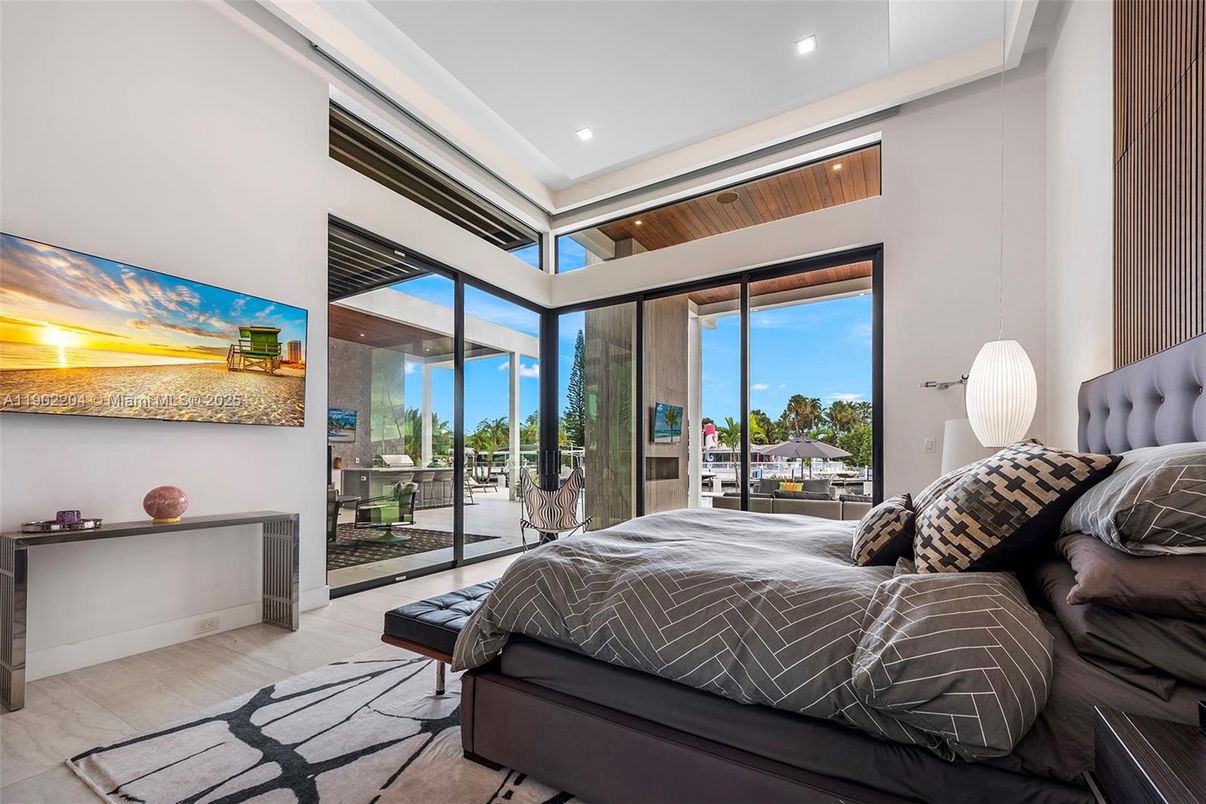 Bedroom, Interior, Pendant Lights, Recessed Lighting, Wood Texture Flooring