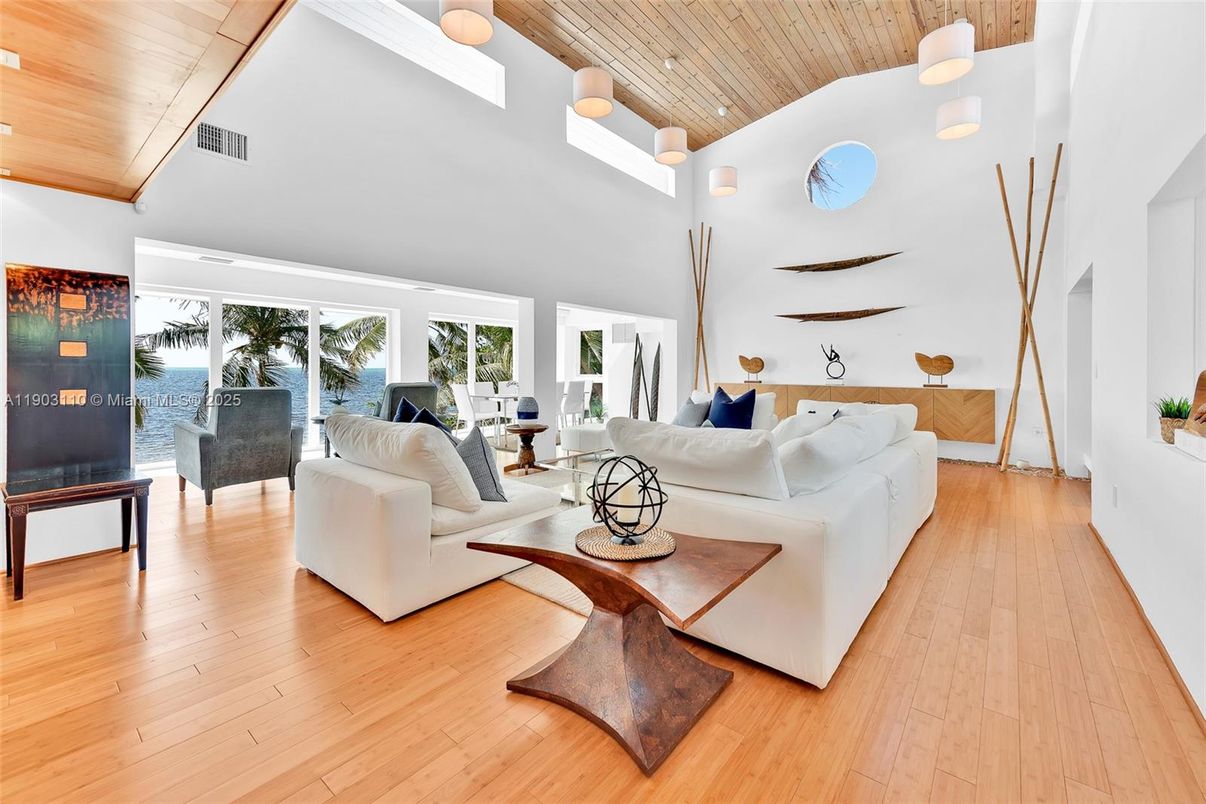 Interior, Living room, Pendant Lights, Water, Wooden Ceilings, Wood Texture Flooring