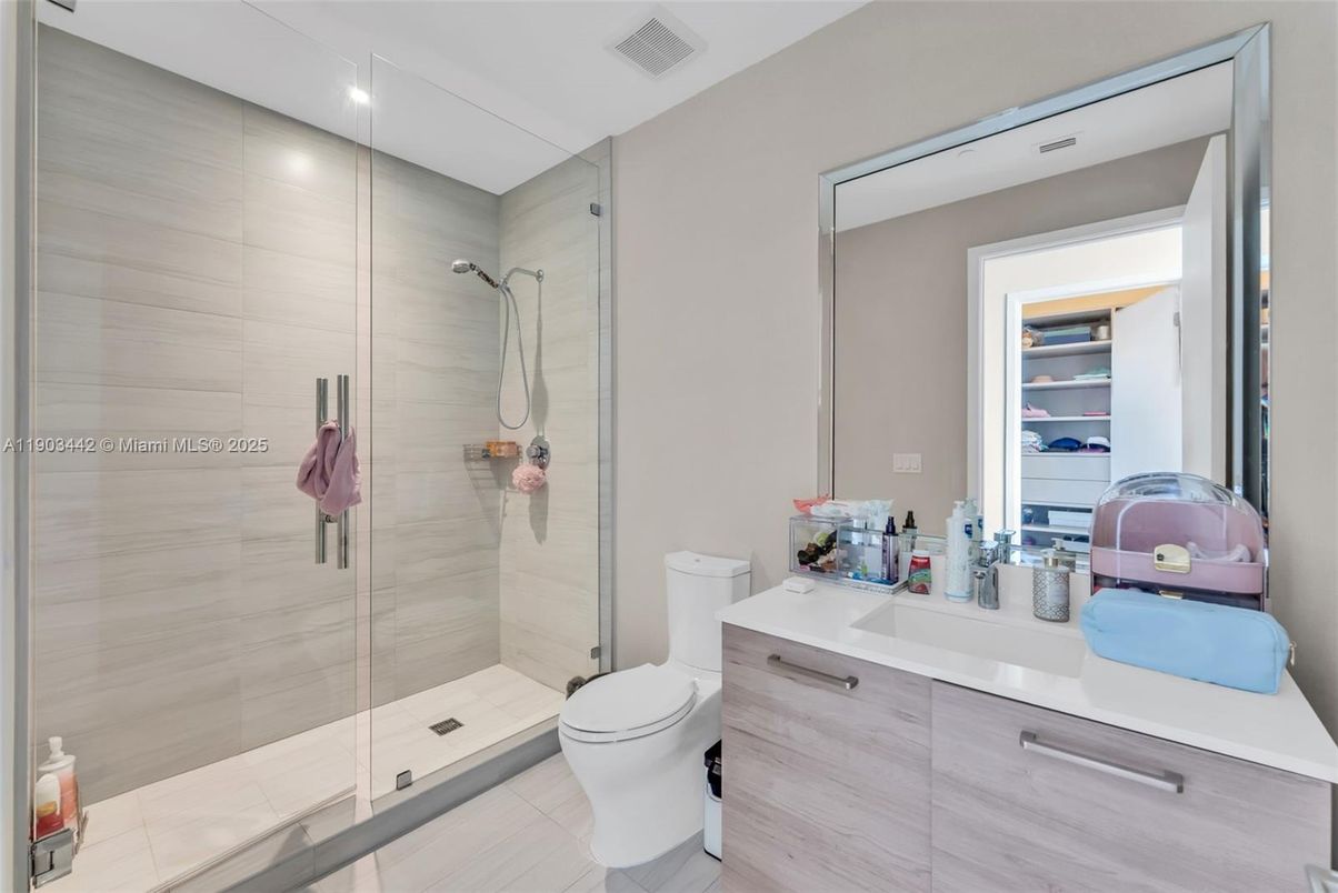 Bathroom, Glass Shower, Interior, Recessed Lighting