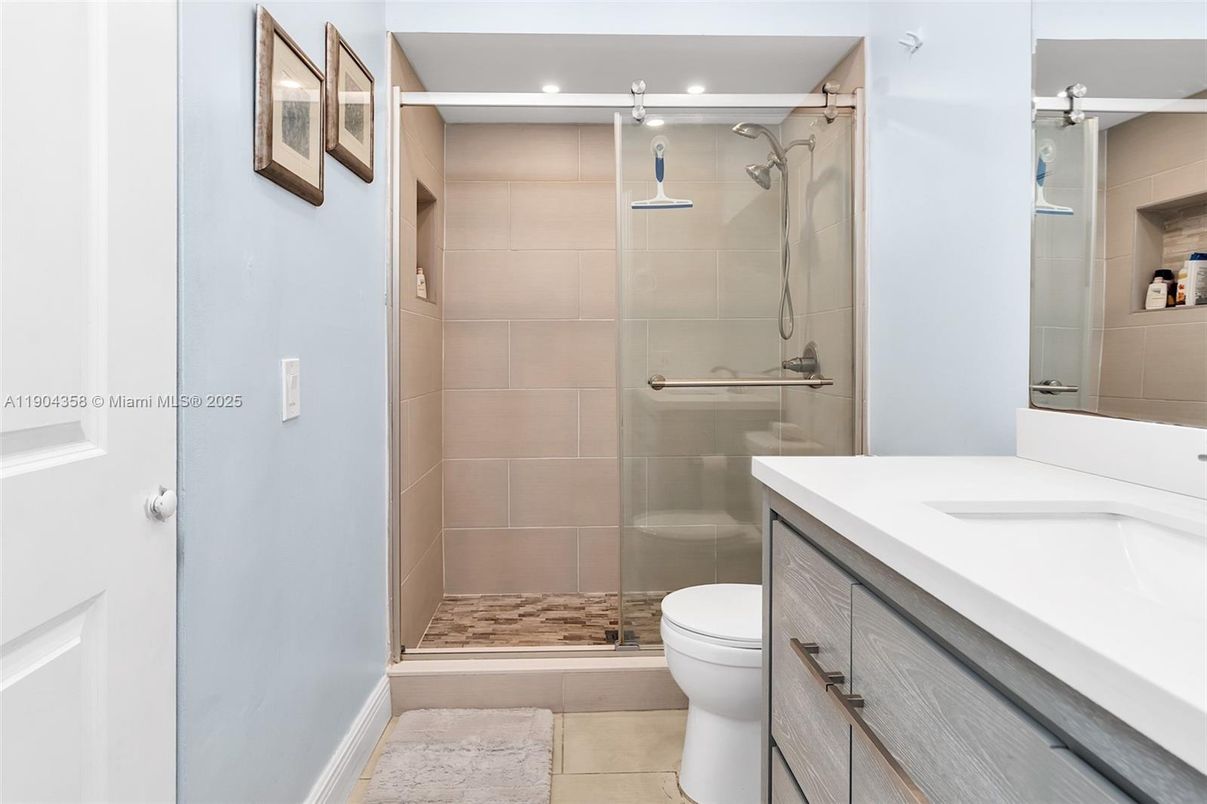 Bathroom, Glass Shower, Interior, Recessed Lighting