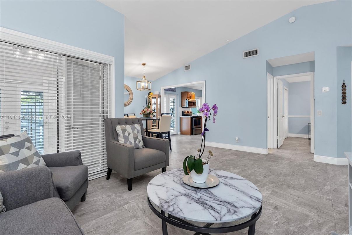 Dining room, Interior, Kitchen, Living room, Pendant Lights, Stainless Steel Appliances, Wood Texture Flooring