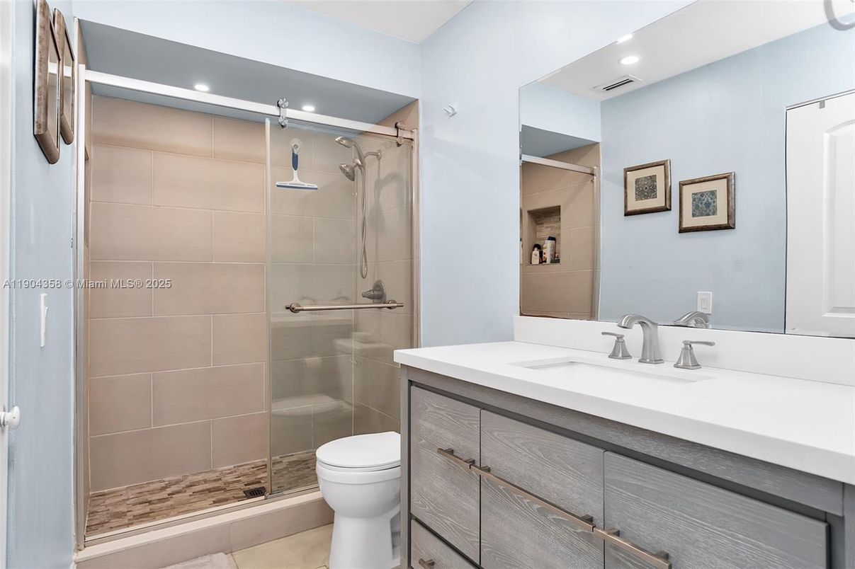 Bathroom, Glass Shower, Interior, Recessed Lighting