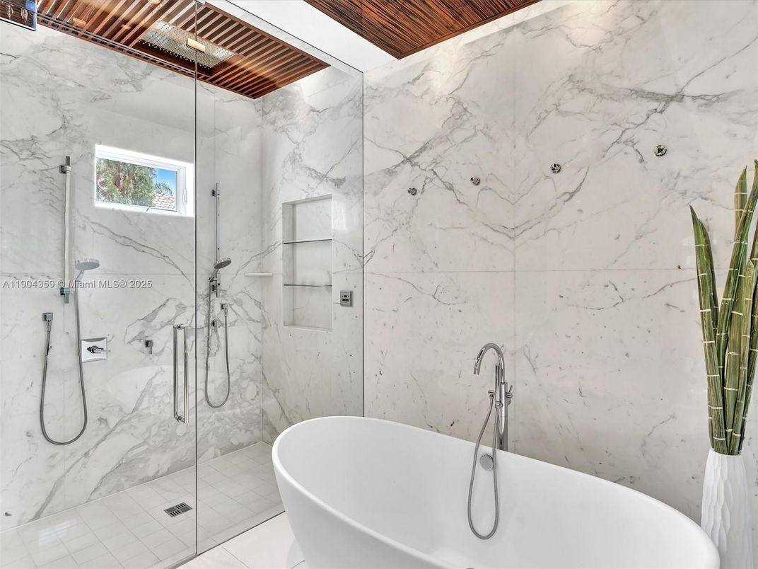 Bathroom, Free Standing Baths, Glass Shower, Interior, Marble Walls