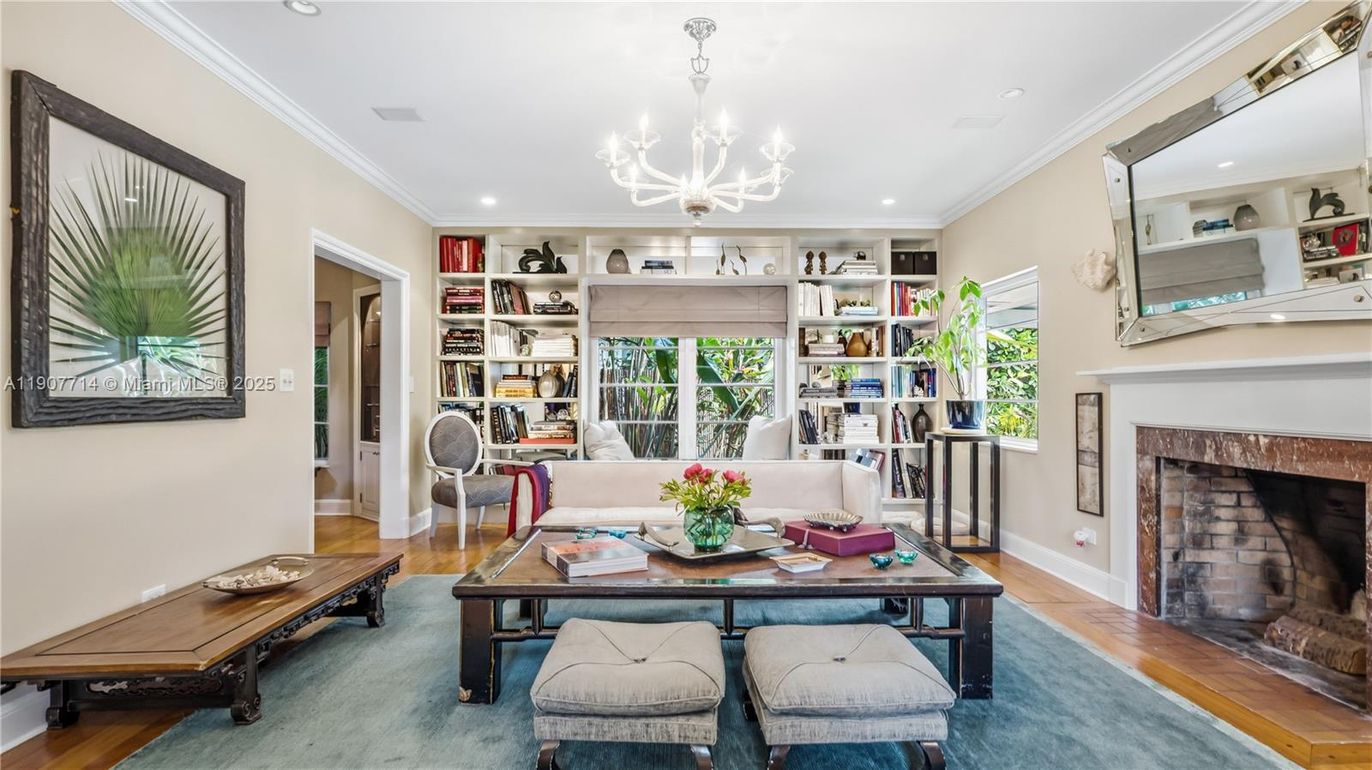 Chandelier, Fireplace, Interior, Living room, Recessed Lighting, Wood Texture Flooring