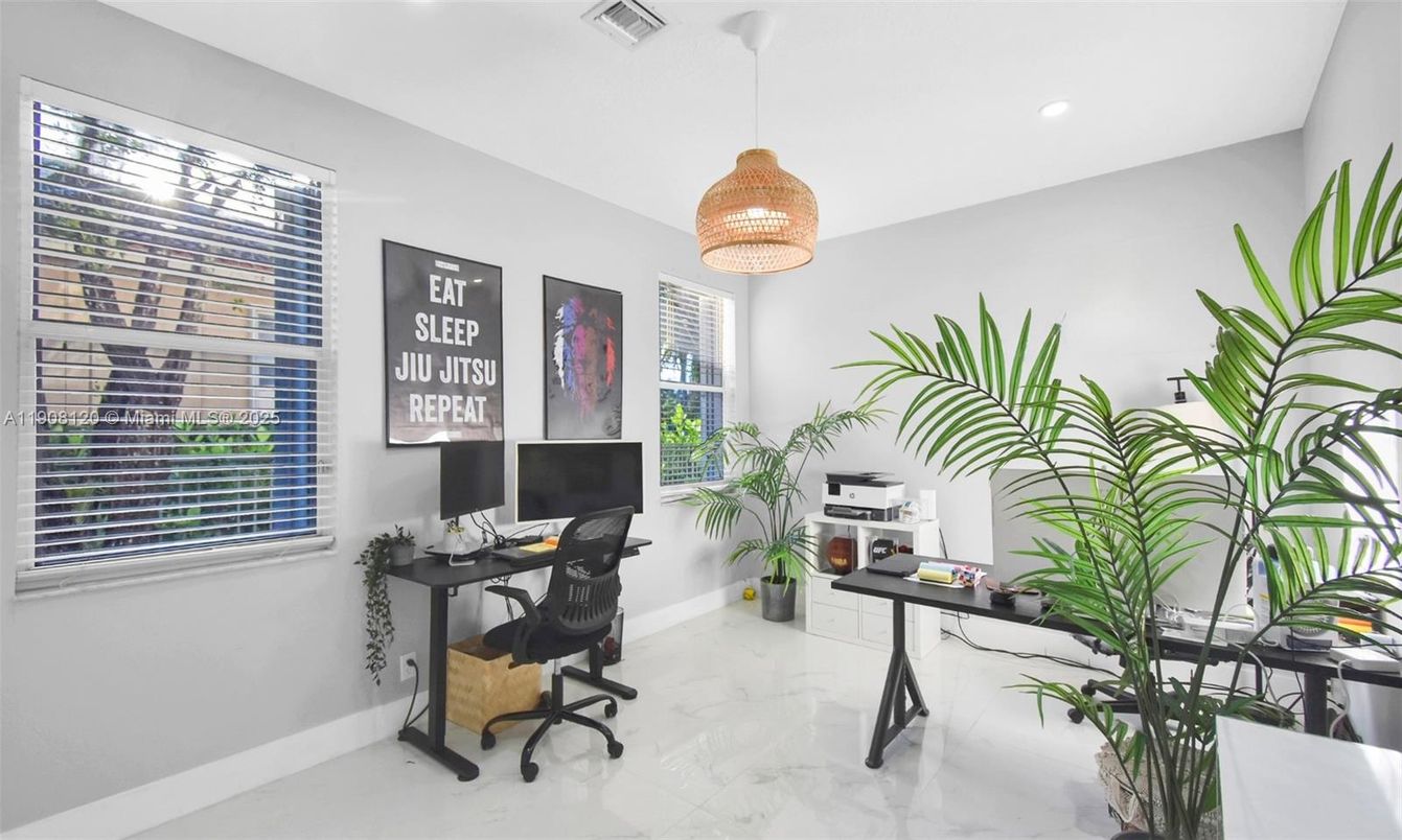 Home Office, Interior, Marble, Pendant Lights, Recessed Lighting