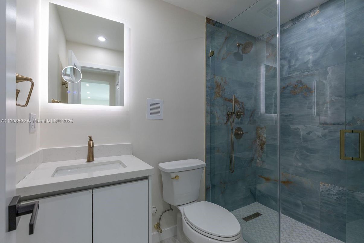 Bathroom, Glass Shower, Interior, Recessed Lighting