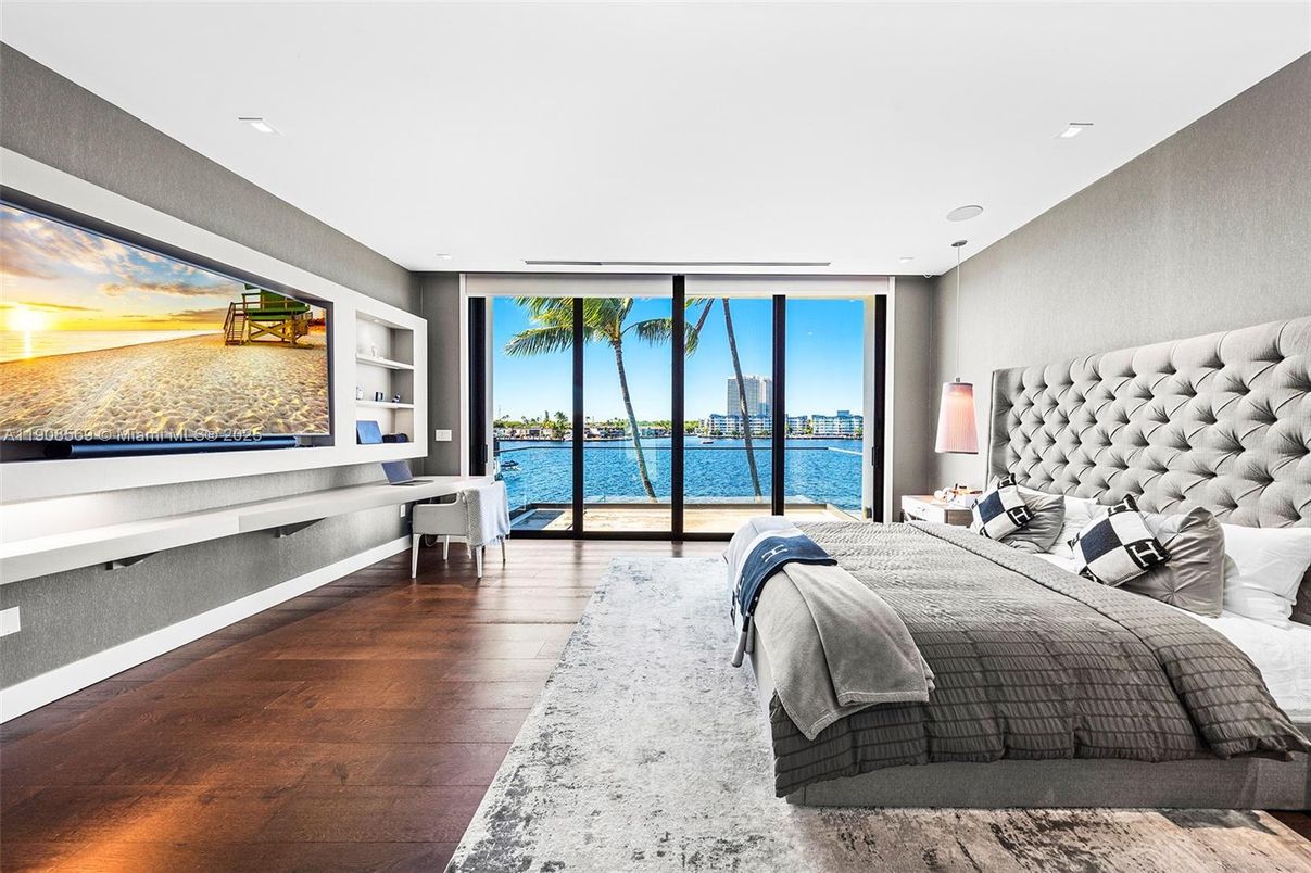 Bedroom, Interior, Recessed Lighting, Water, Wood Texture Flooring