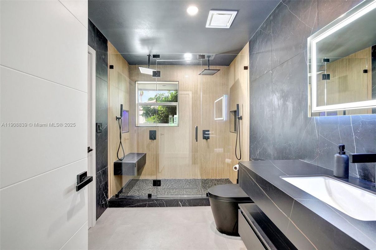 Bathroom, Glass Shower, Interior, Recessed Lighting