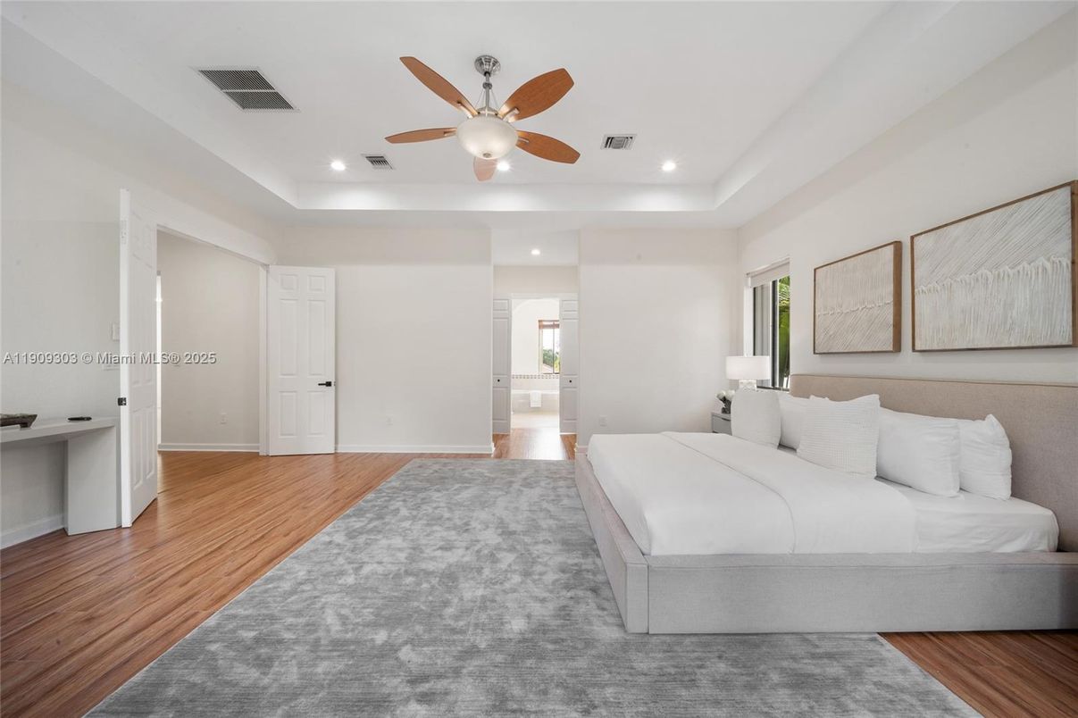 Bedroom, Interior, Recessed Lighting, Wood Texture Flooring