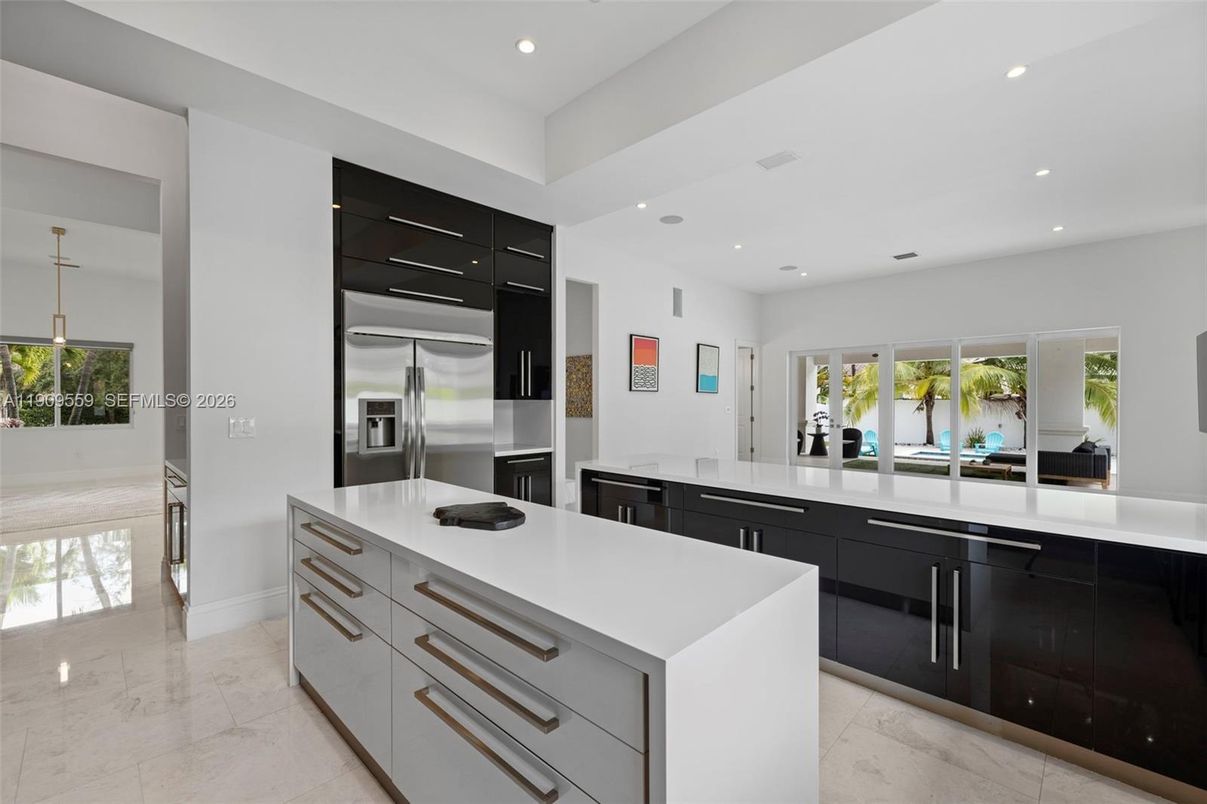 Interior, Kitchen, Marble, Pendant Lights, Recessed Lighting, Stainless Steel Appliances