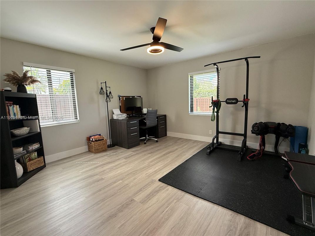 Fitness Equipment, Home Office, Interior, Wood Texture Flooring