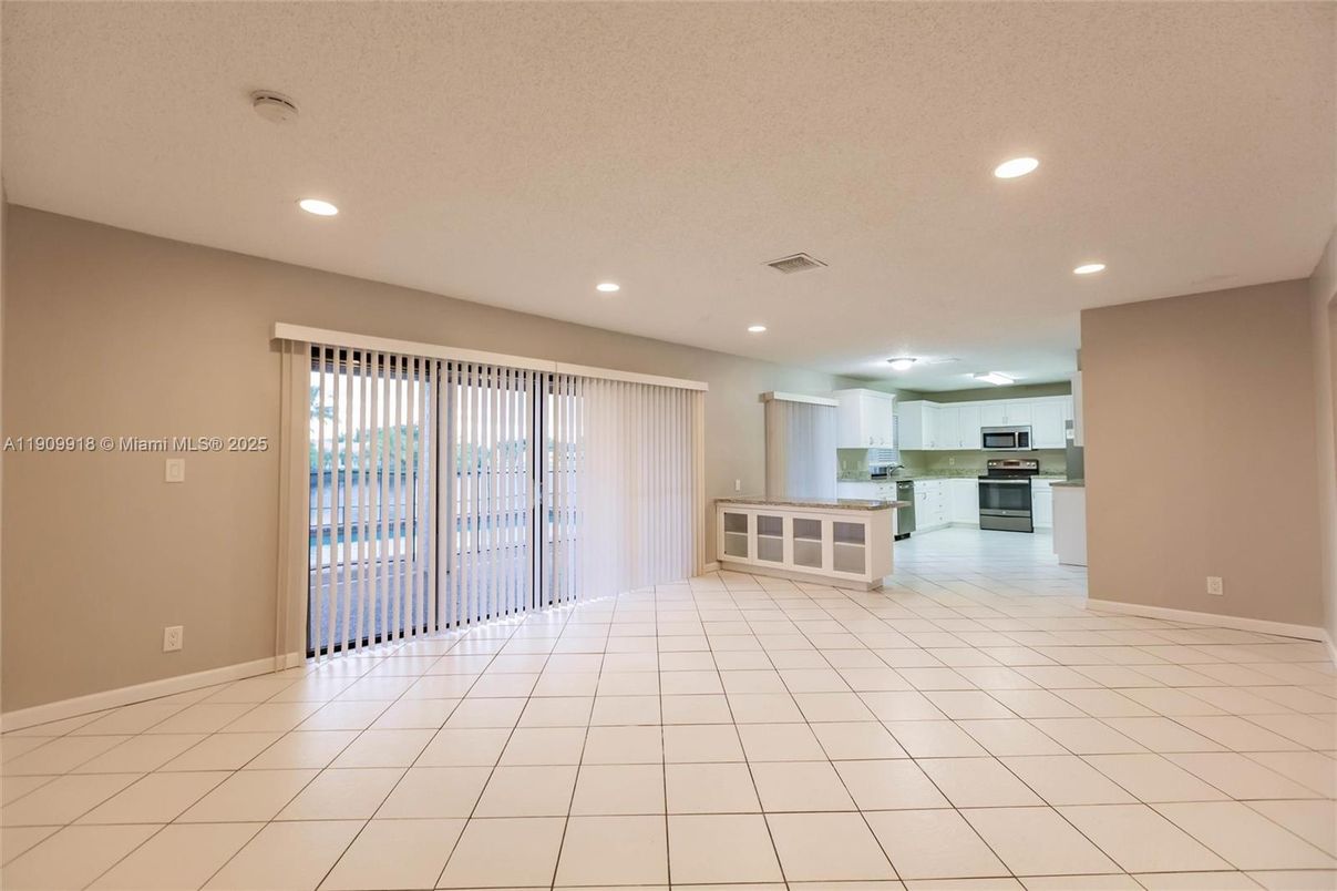 Empty room, Interior, Kitchen, Recessed Lighting, Stainless Steel Appliances