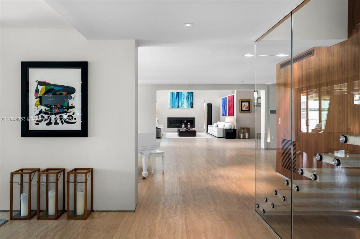 Fireplace, Interior, Recessed Lighting, Wood Texture Flooring