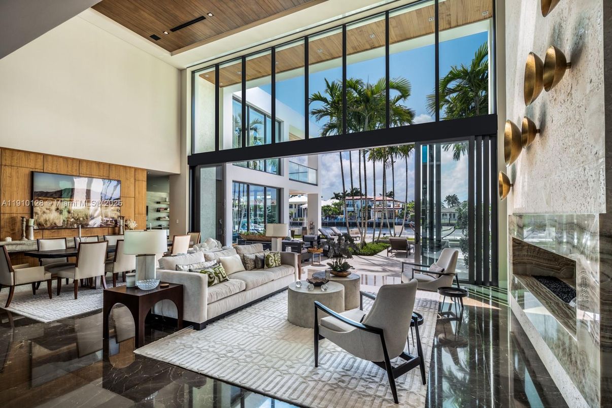 Dining room, Interior, Living room, Recessed Lighting, Water, Wooden Ceilings, Wooden Walls