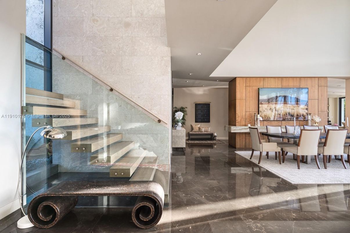 Dining room, Interior, Recessed Lighting, Wooden Walls