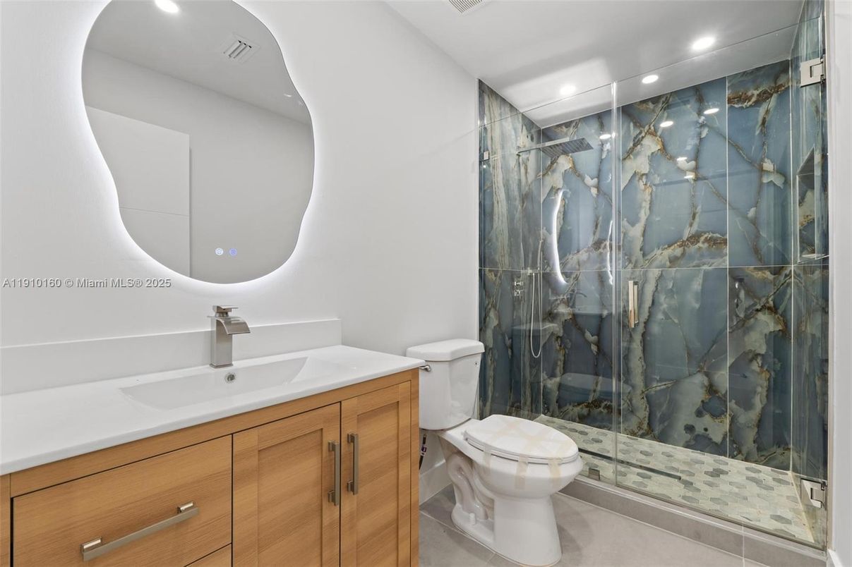 Bathroom, Glass Shower, Interior, Recessed Lighting