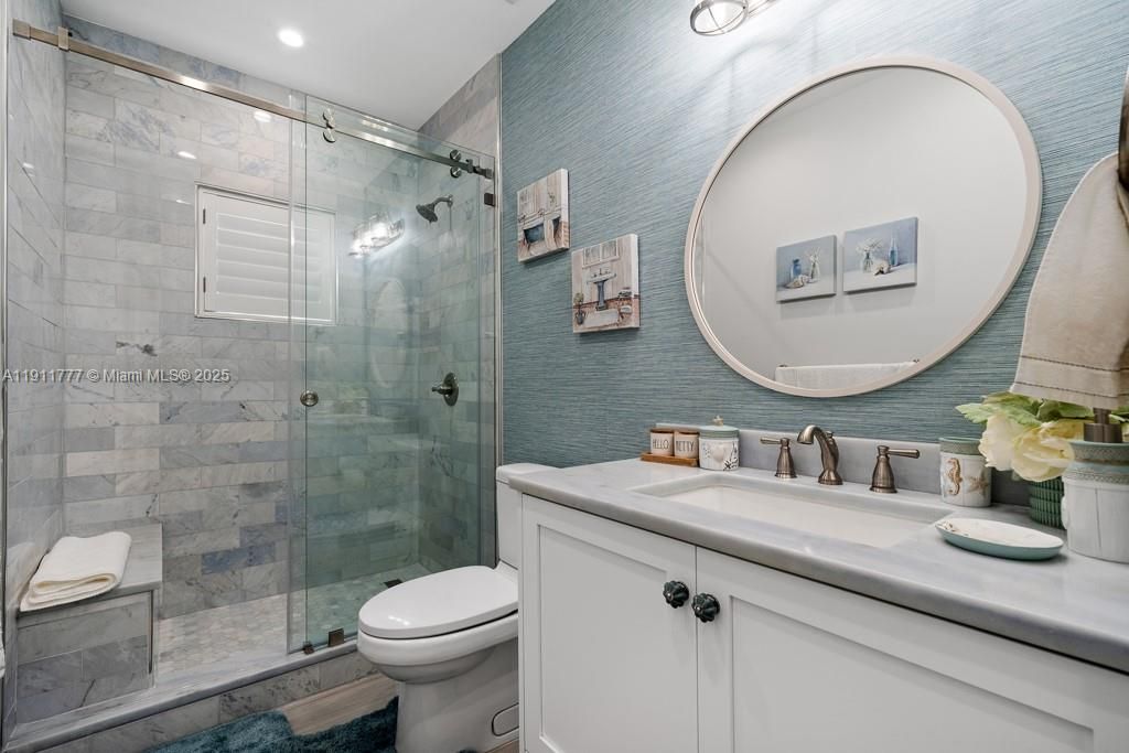 Bathroom, Glass Shower, Interior, Recessed Lighting