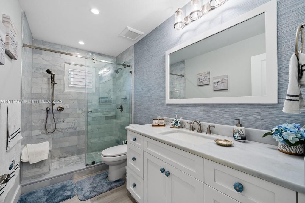 Bathroom, Glass Shower, Interior, Recessed Lighting