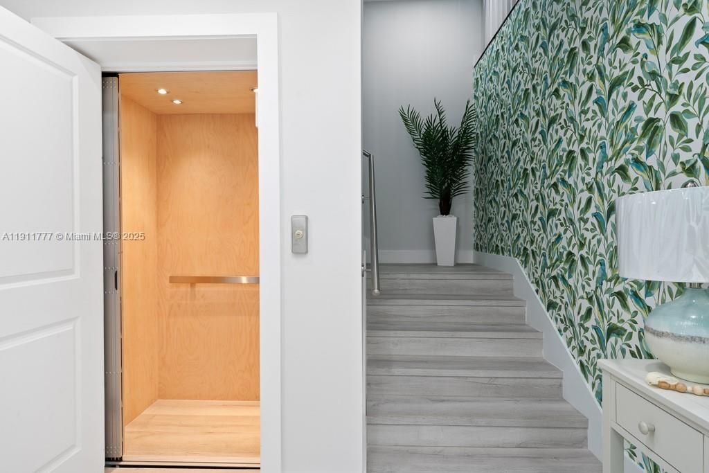 Elevator, Interior, Recessed Lighting, Wooden Ceilings, Wooden Walls