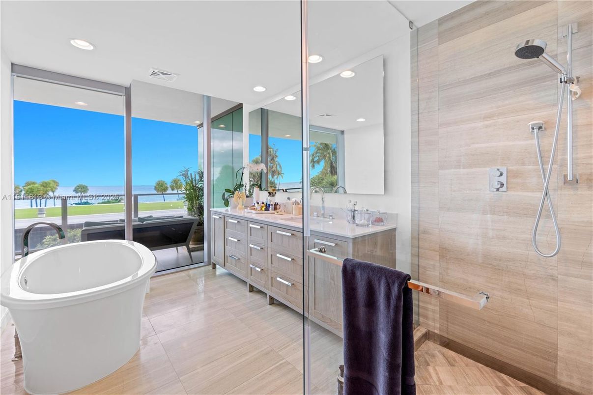 Bathroom, Dual Sink Vanities, Free Standing Baths, Glass Shower, Interior, Recessed Lighting, Water