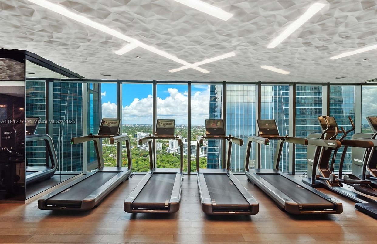 Fitness Equipment, Gym, Interior, Recessed Lighting, Wood Texture Flooring
