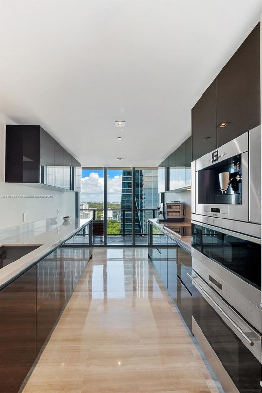 Interior, Kitchen, Recessed Lighting, Stainless Steel Appliances, Water, Wood Texture Flooring
