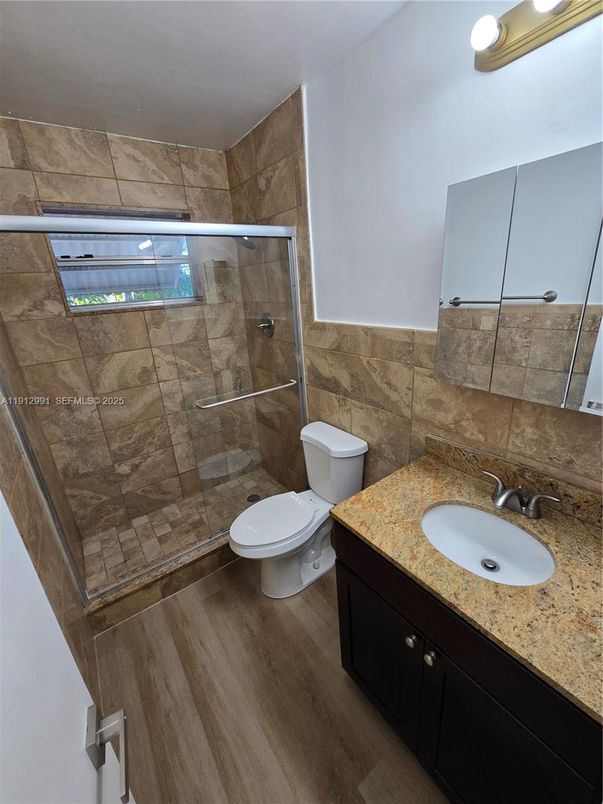 Bathroom, Glass Shower, Interior, Wood Texture Flooring