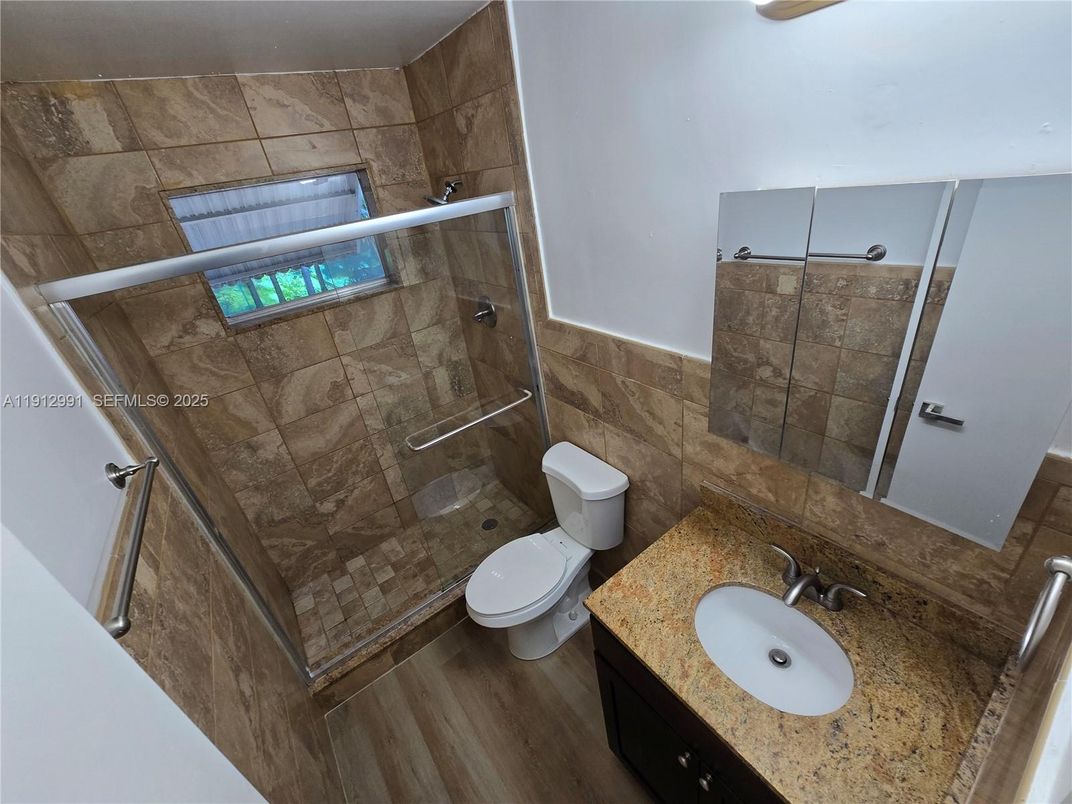 Bathroom, Glass Shower, Interior, Wood Texture Flooring