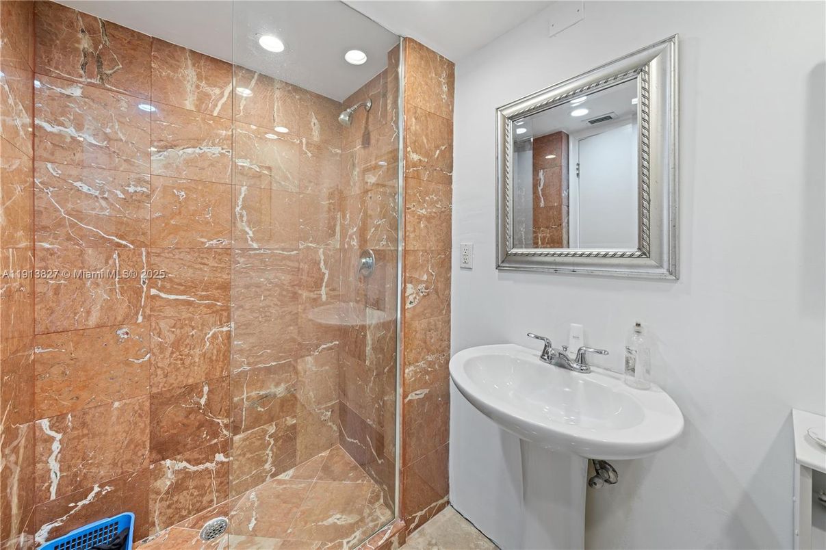 Bathroom, Glass Shower, Interior, Recessed Lighting