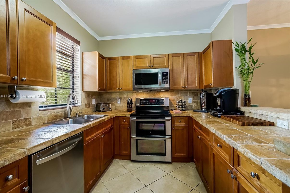 Interior, Kitchen, Stainless Steel Appliances, Tile Countertops