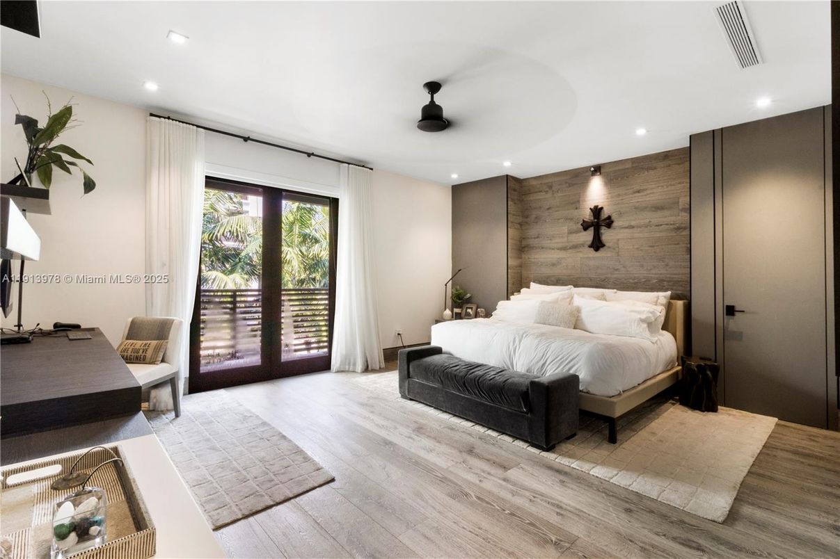 Bedroom, Interior, Recessed Lighting, Wood Texture Flooring, Wooden Walls