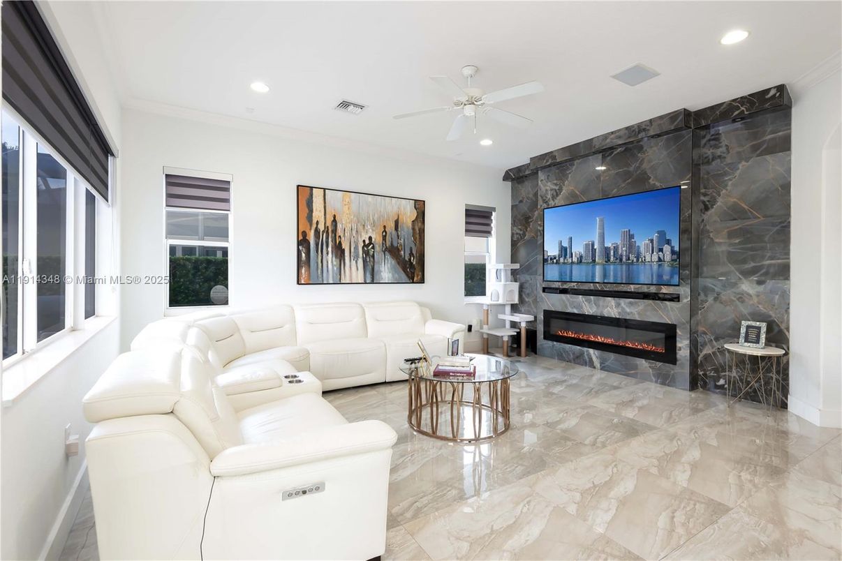 Fireplace, Interior, Living room, Marble, Marble Walls, Recessed Lighting