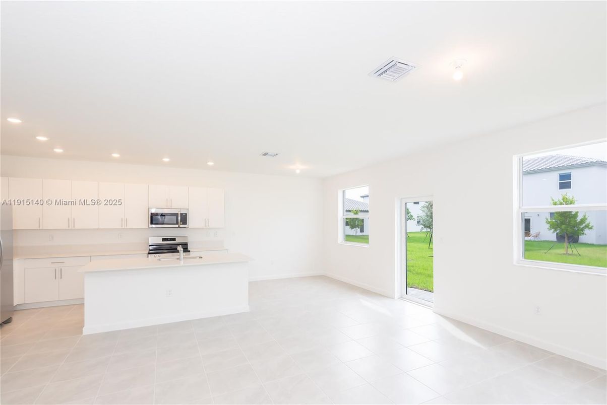 Empty room, Interior, Kitchen, Recessed Lighting, Stainless Steel Appliances