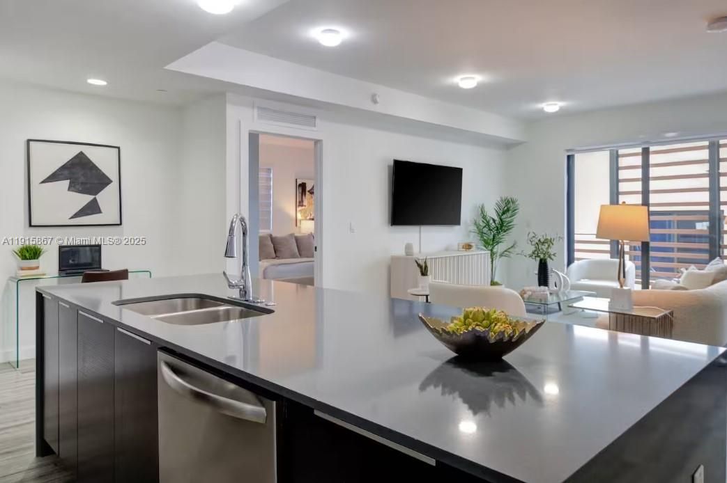 Interior, Kitchen, Living room, Recessed Lighting, Stainless Steel Appliances, Wood Texture Flooring