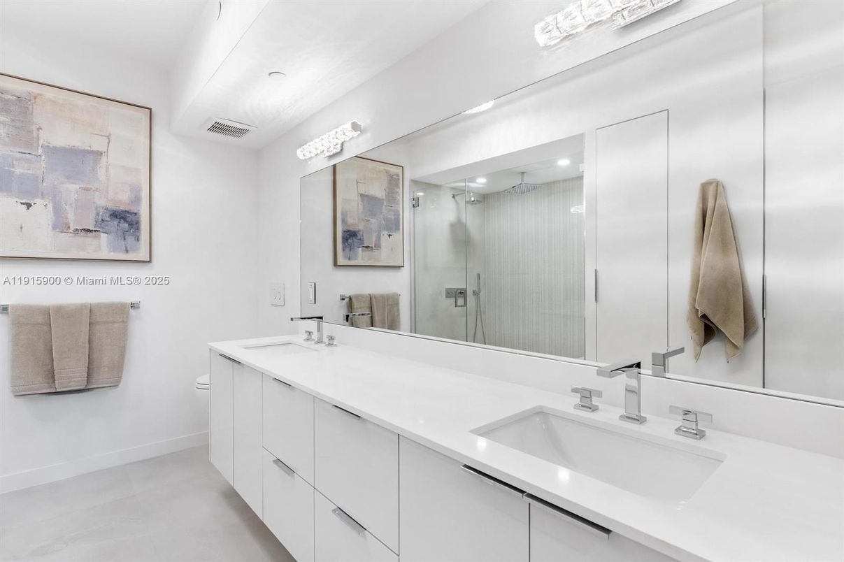 Bathroom, Dual Sink Vanities, Glass Shower, Interior, Recessed Lighting