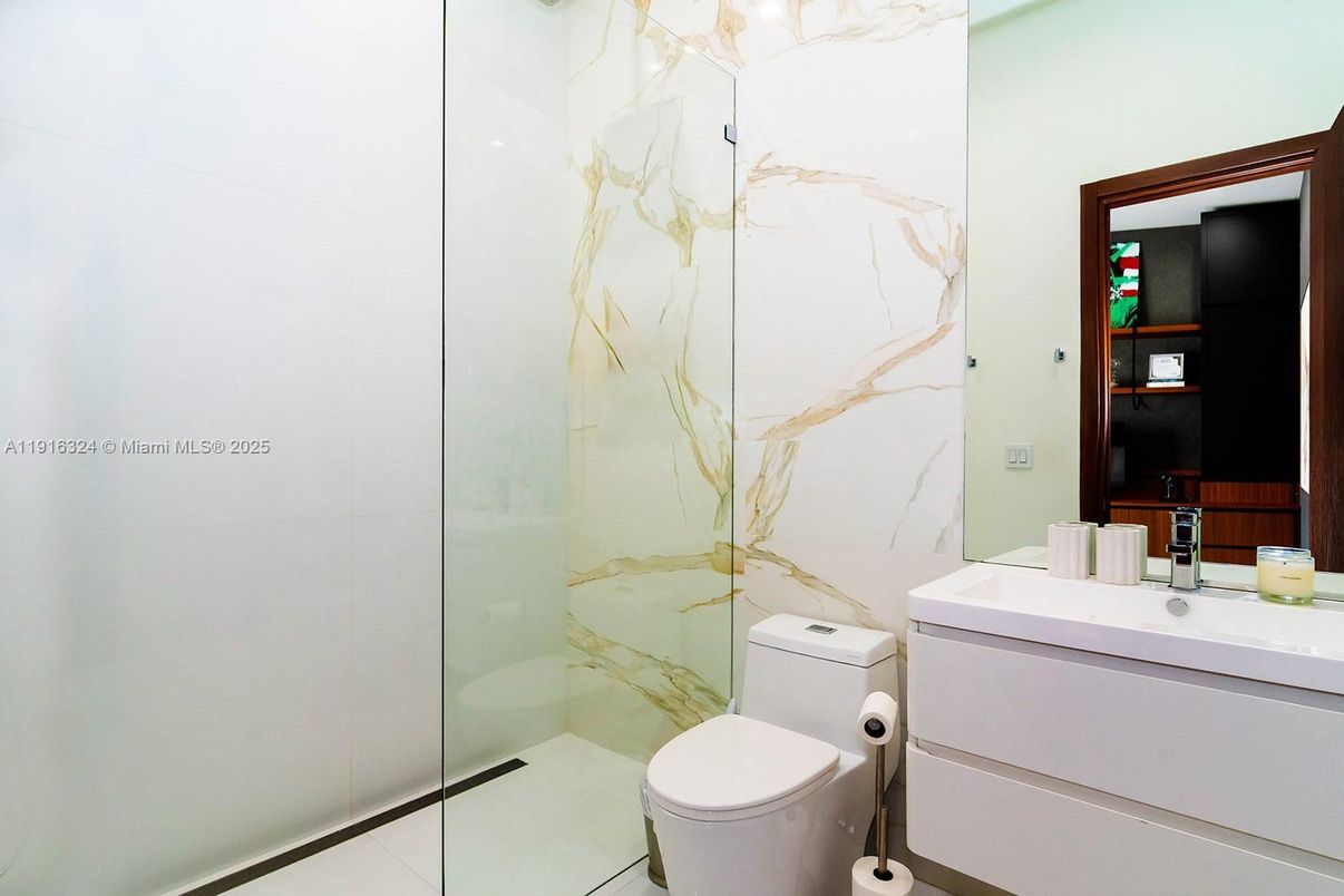 Bathroom, Glass Shower, Interior, Marble Walls