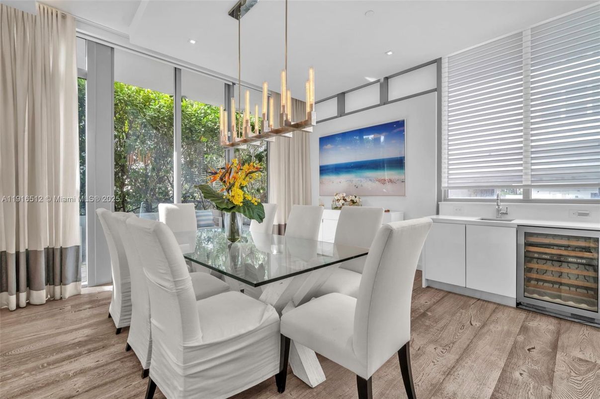Dining room, Interior, Pendant Lights, Recessed Lighting, Wood Texture Flooring