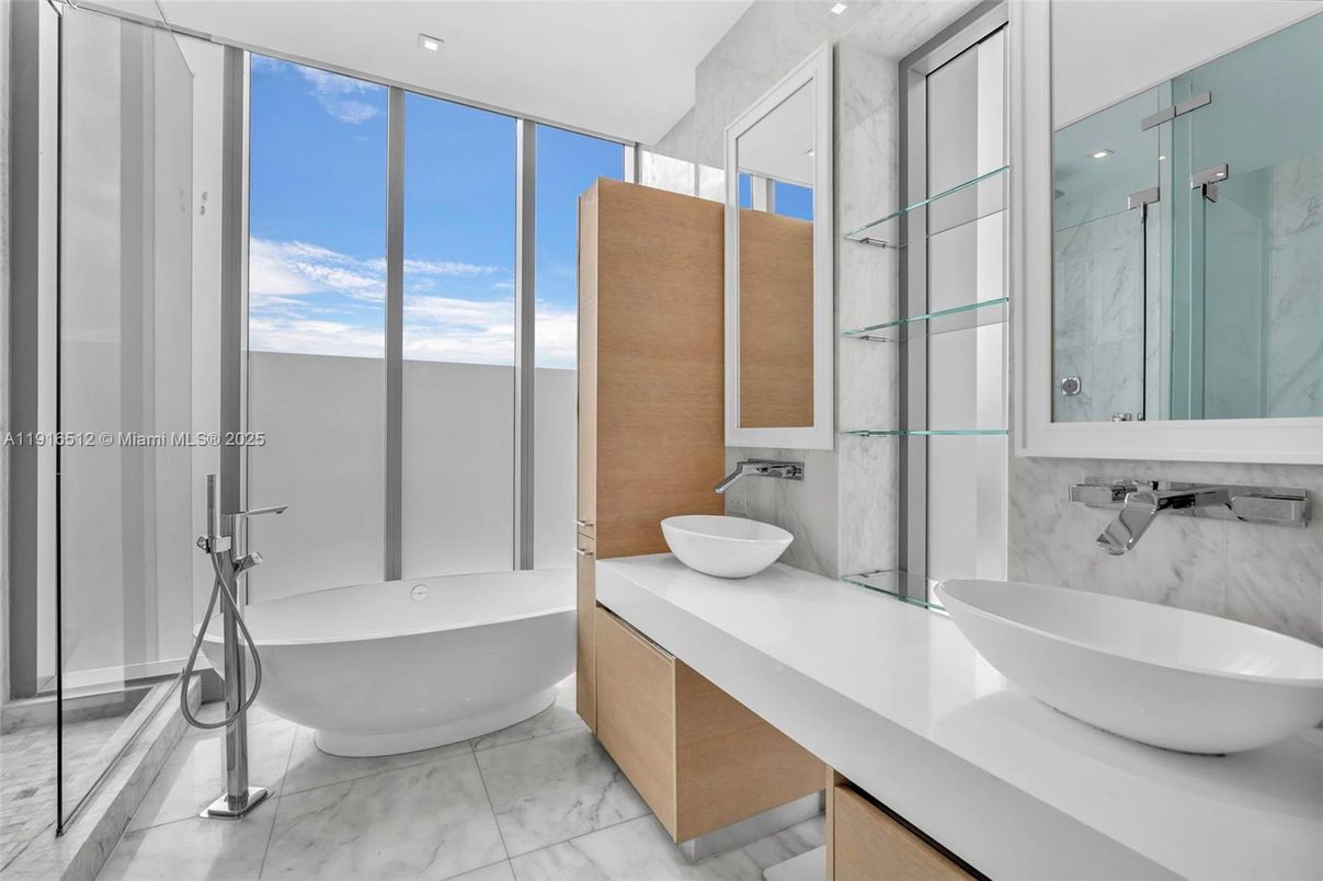 Bathroom, Dual Sink Vanities, Free Standing Baths, Glass Shower, Interior, Marble, Recessed Lighting