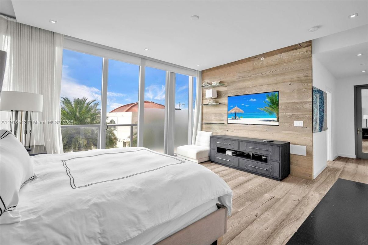 Bedroom, Interior, Recessed Lighting, Wood Texture Flooring, Wooden Walls