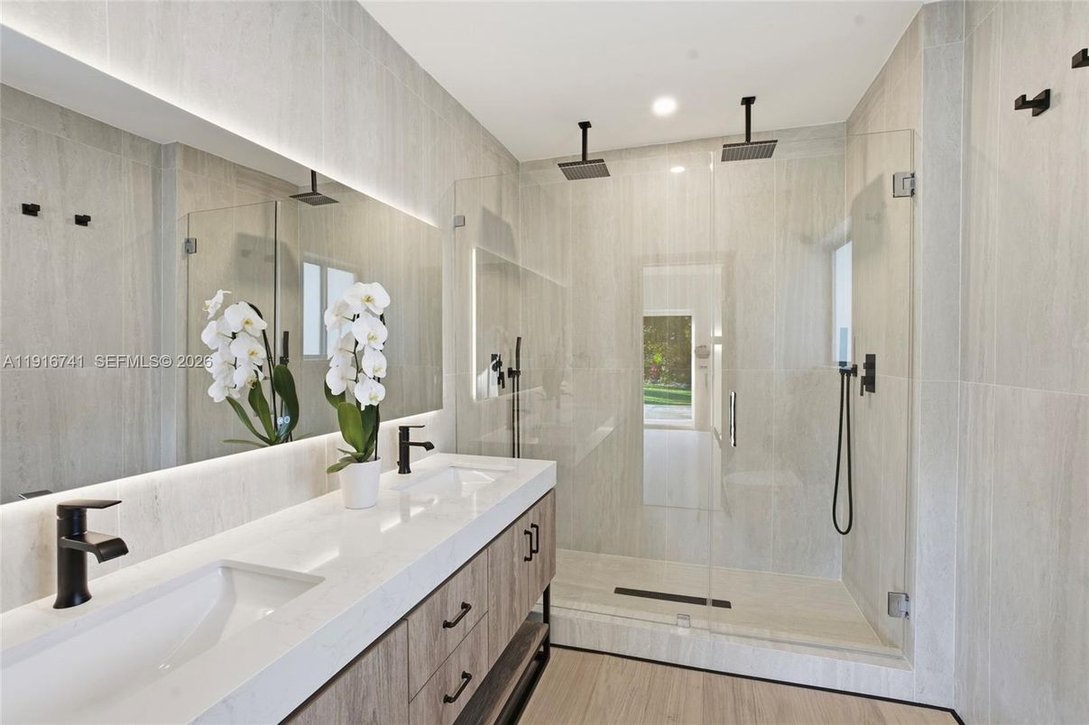 Bathroom, Dual Sink Vanities, Glass Shower, Interior, Recessed Lighting