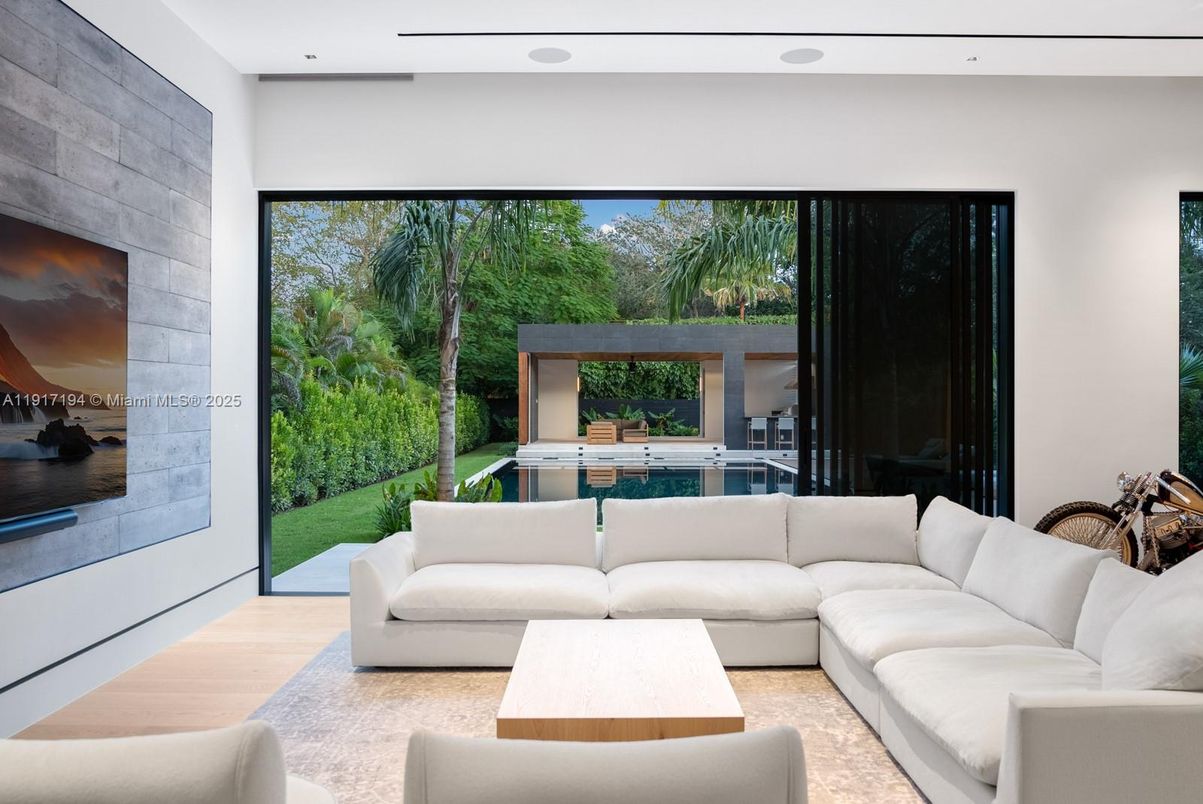 Fireplace, Interior, Living room, Recessed Lighting, Stone Walls, Wood Texture Flooring