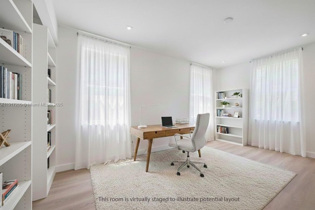 Home Office, Interior, Recessed Lighting, Wood Texture Flooring