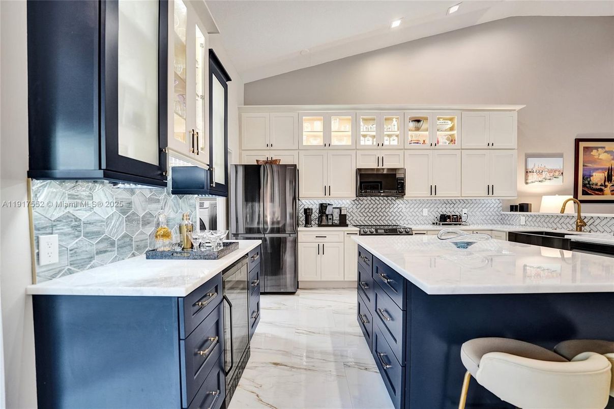 Interior, Kitchen, Marble, Recessed Lighting, Stainless Steel Appliances