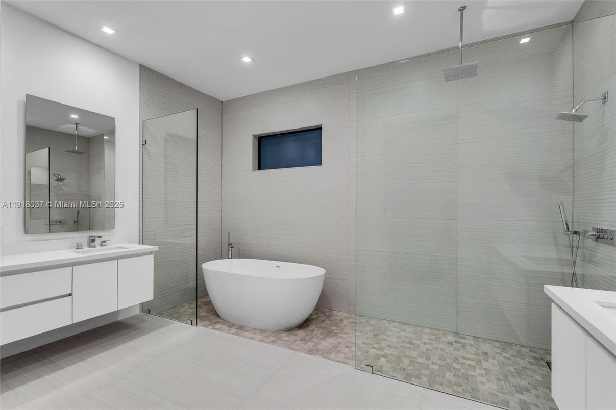 Bathroom, Dual Sink Vanities, Free Standing Baths, Glass Shower, Interior, Recessed Lighting