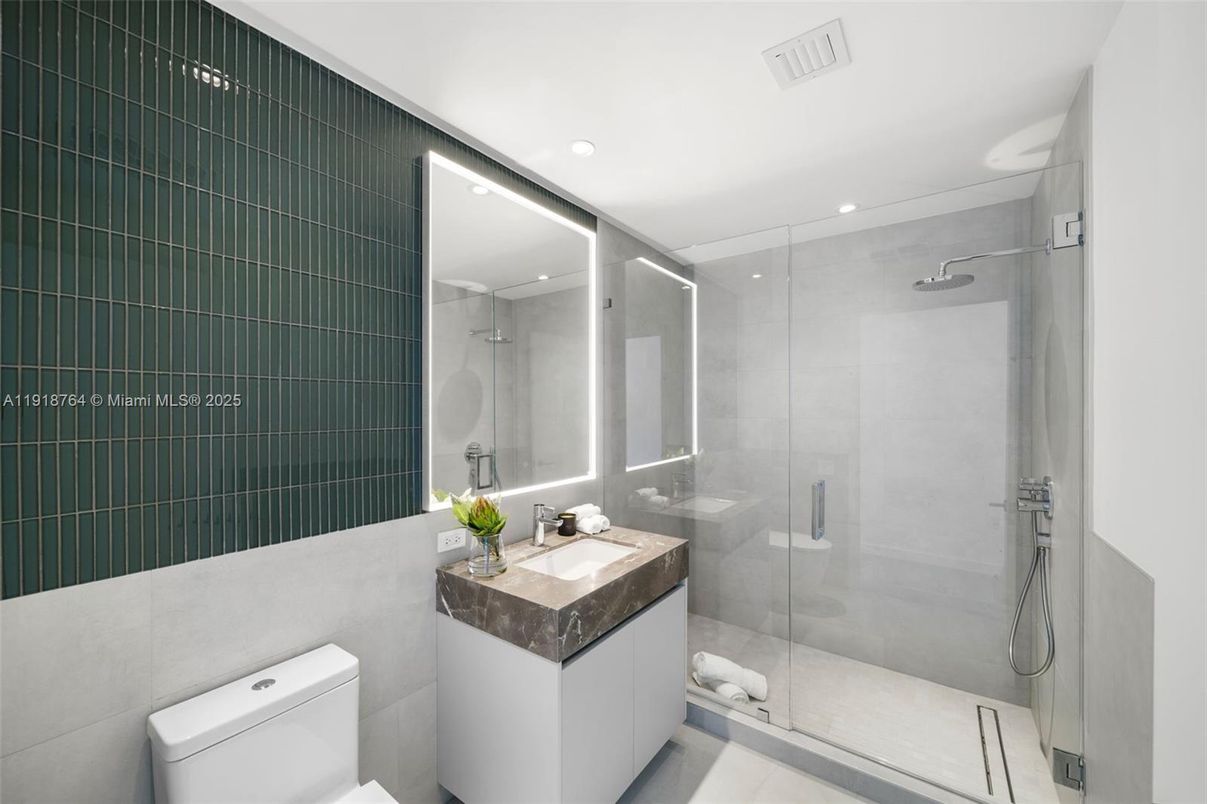 Bathroom, Glass Shower, Interior, Recessed Lighting